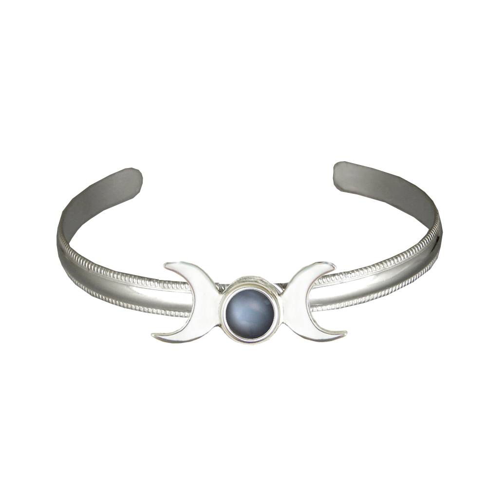 Sterling Silver Moon Phases Cuff Bracelet With Grey Moonstone